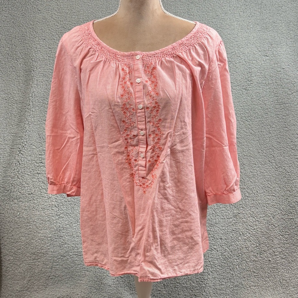 Pink Embroidered Peasant Tunic Cottage Core Romantic Soft‎ Feminine